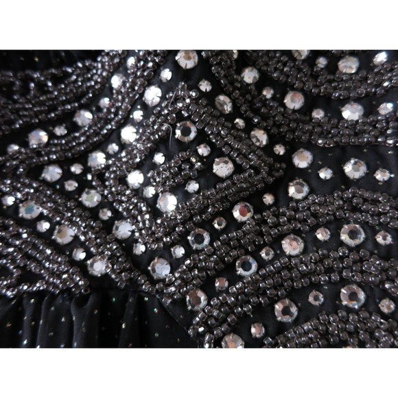 80s Black Wedding Gown S/M | Sheer Chiffon Beaded Rainbow Crystal Evening Dress‎ - Picture 9 of 10